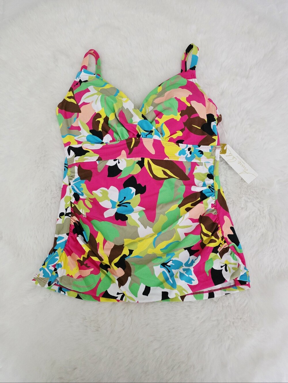 ANNE COLE🎀 Twist Front Underwire Tankini Swim Top SIZE 32DD/34D - Picture 3 of 5